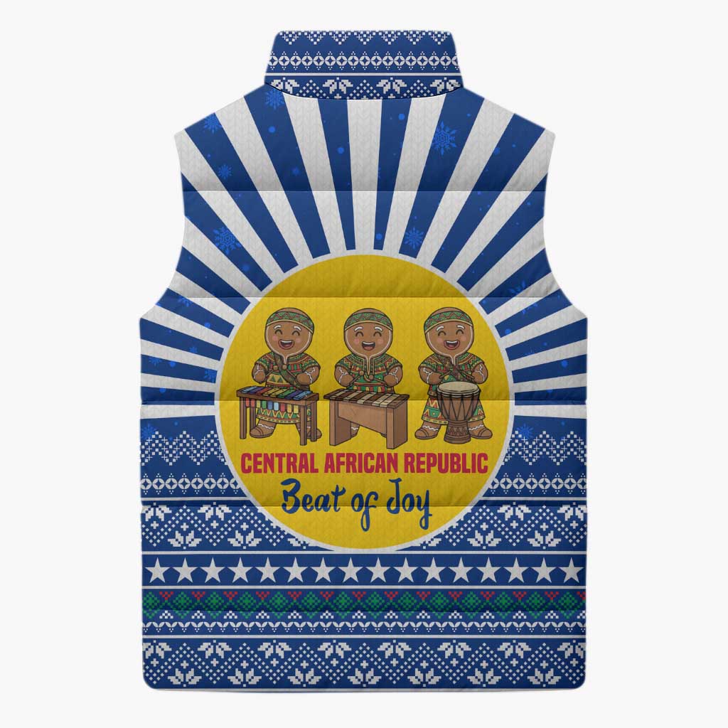 Central African Republic Christmas Sleeveless Puffer Jacket with Drumming Kids Beat of Joy Tribal Pattern and Snowflakes - Wonder Print Shop