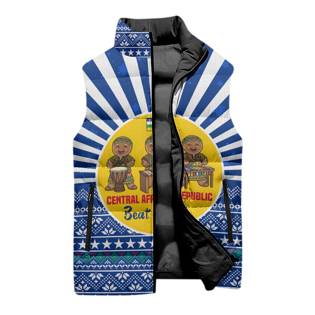 Central African Republic Christmas Sleeveless Puffer Jacket with Drumming Kids Beat of Joy Tribal Pattern and Snowflakes - Wonder Print Shop