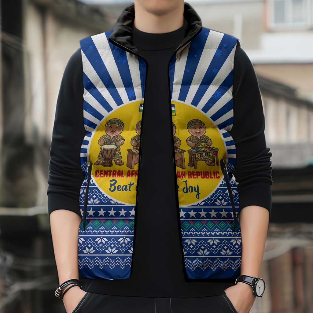 Central African Republic Christmas Sleeveless Puffer Jacket with Drumming Kids Beat of Joy Tribal Pattern and Snowflakes - Wonder Print Shop