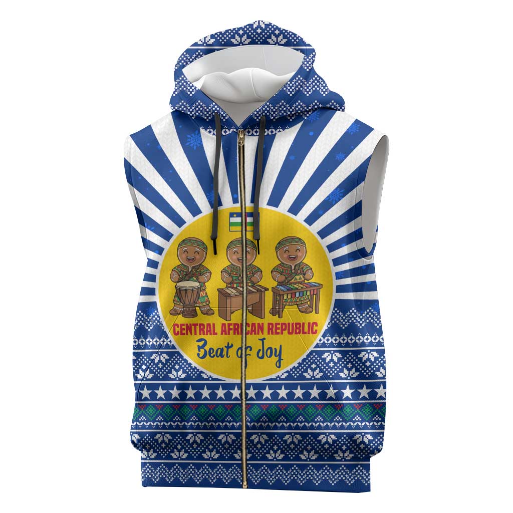 Central African Republic Christmas Sleeveless Zip Hoodie with Drumming Kids Beat of Joy Tribal Pattern and Snowflakes - Wonder Print Shop