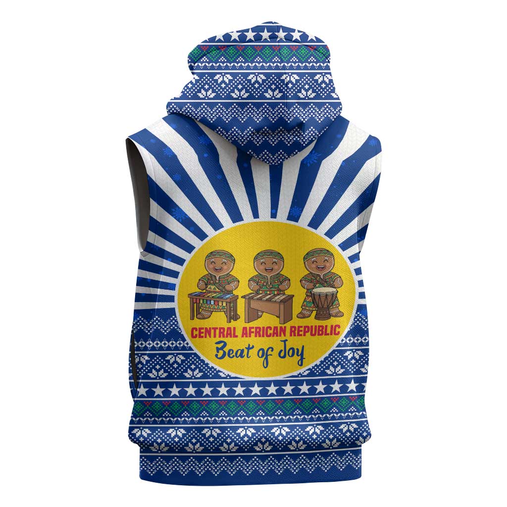 Central African Republic Christmas Sleeveless Zip Hoodie with Drumming Kids Beat of Joy Tribal Pattern and Snowflakes - Wonder Print Shop