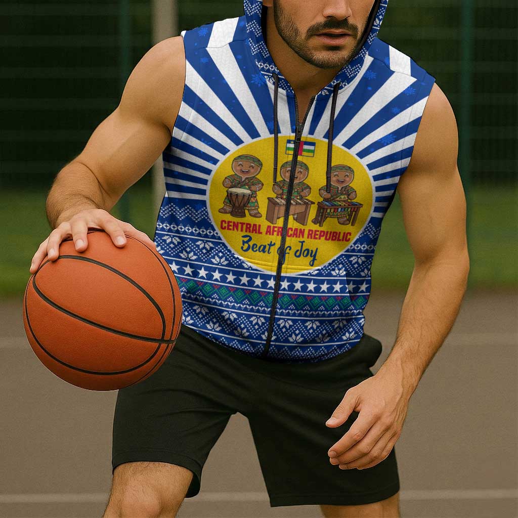 Central African Republic Christmas Sleeveless Zip Hoodie with Drumming Kids Beat of Joy Tribal Pattern and Snowflakes - Wonder Print Shop