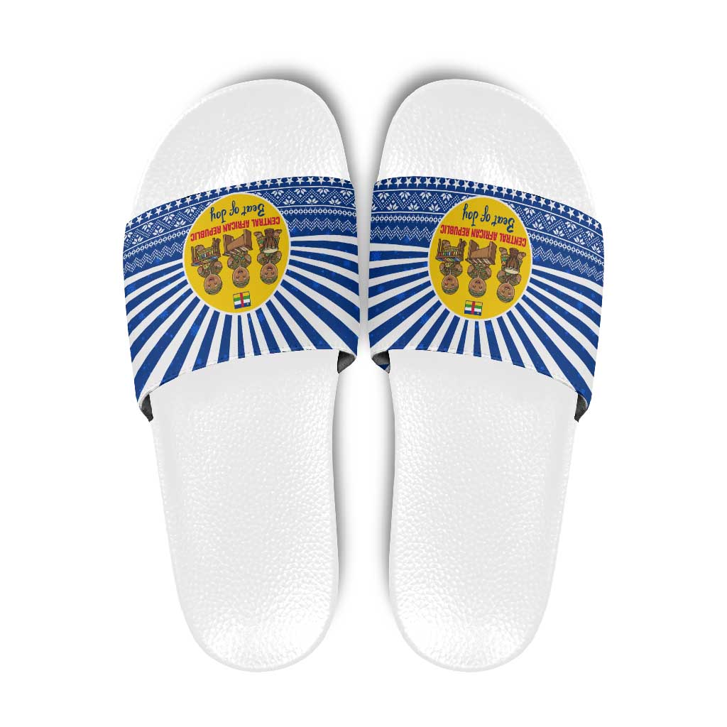 Central African Republic Christmas Slide Sandals with Drumming Kids Beat of Joy Tribal Pattern and Snowflakes - Wonder Print Shop