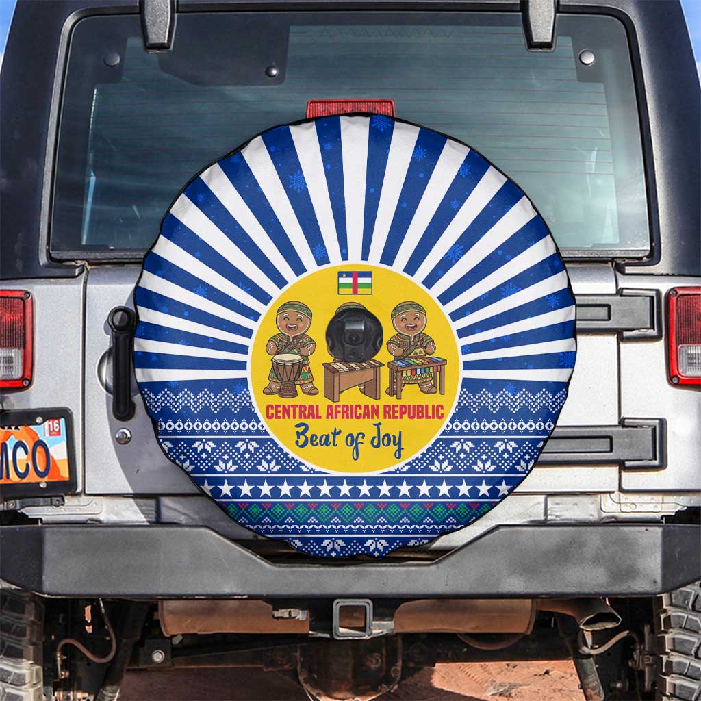Central African Republic Christmas Spare Tire Cover with Drumming Kids Beat of Joy Tribal Pattern and Snowflakes - Wonder Print Shop