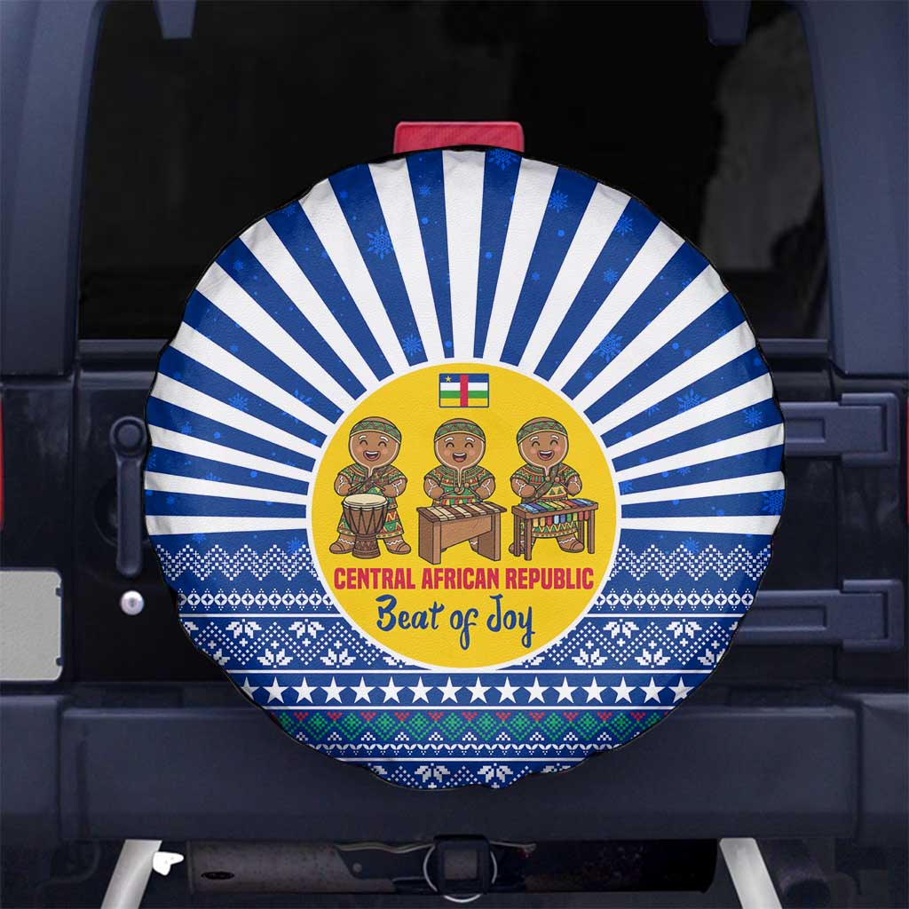 Central African Republic Christmas Spare Tire Cover with Drumming Kids Beat of Joy Tribal Pattern and Snowflakes - Wonder Print Shop