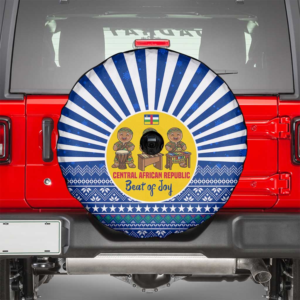 Central African Republic Christmas Spare Tire Cover with Drumming Kids Beat of Joy Tribal Pattern and Snowflakes - Wonder Print Shop