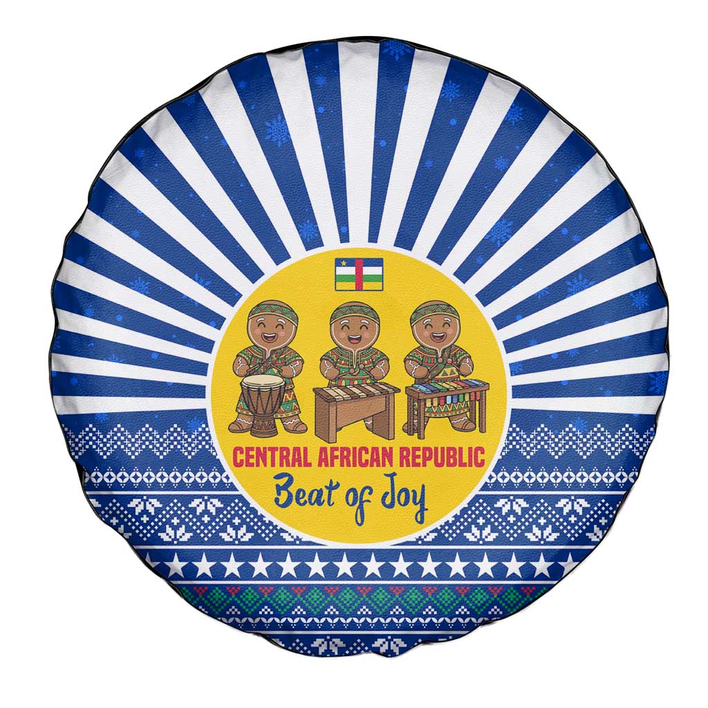 Central African Republic Christmas Spare Tire Cover with Drumming Kids Beat of Joy Tribal Pattern and Snowflakes - Wonder Print Shop