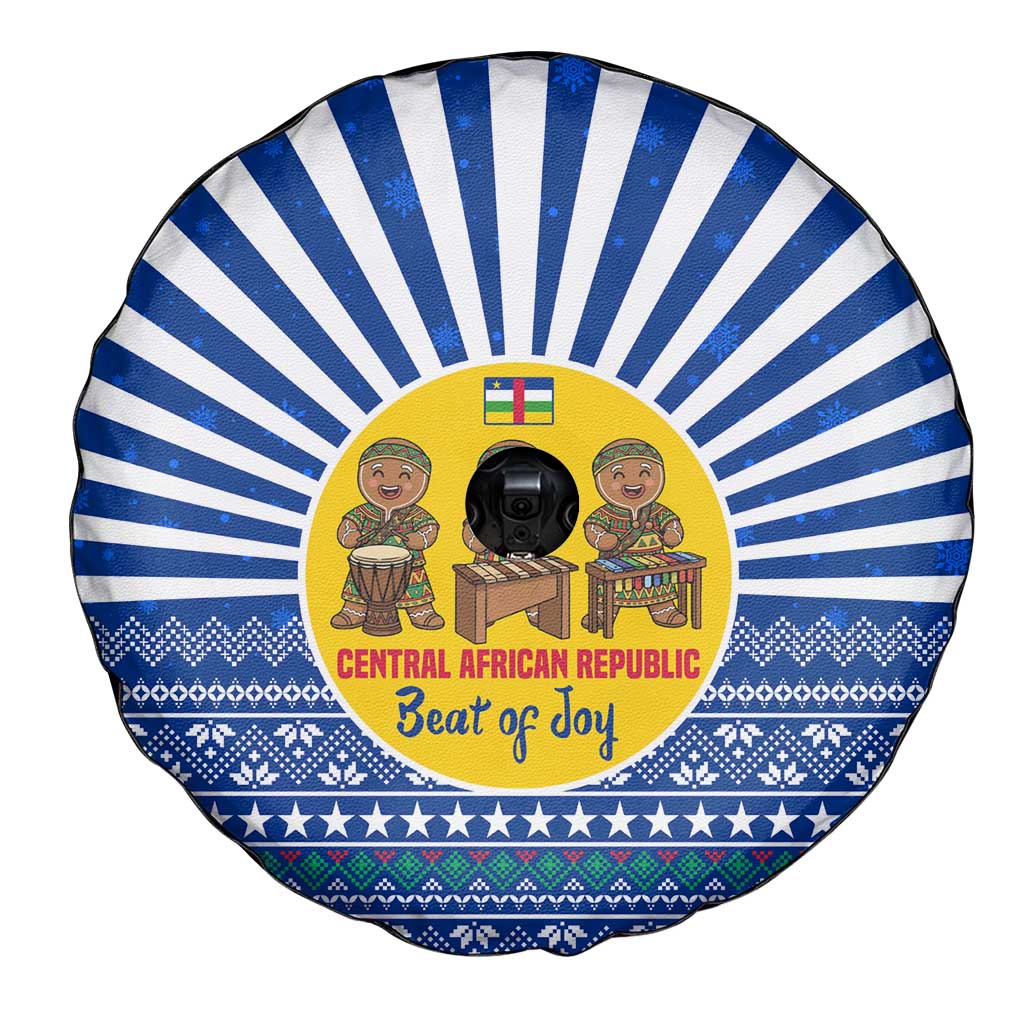 Central African Republic Christmas Spare Tire Cover with Drumming Kids Beat of Joy Tribal Pattern and Snowflakes - Wonder Print Shop