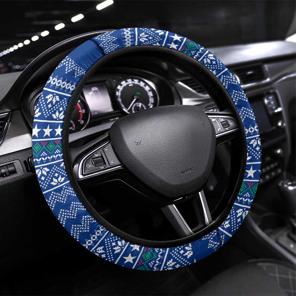 Central African Republic Christmas Steering Wheel Cover with Drumming Kids Beat of Joy Tribal Pattern and Snowflakes - Wonder Print Shop