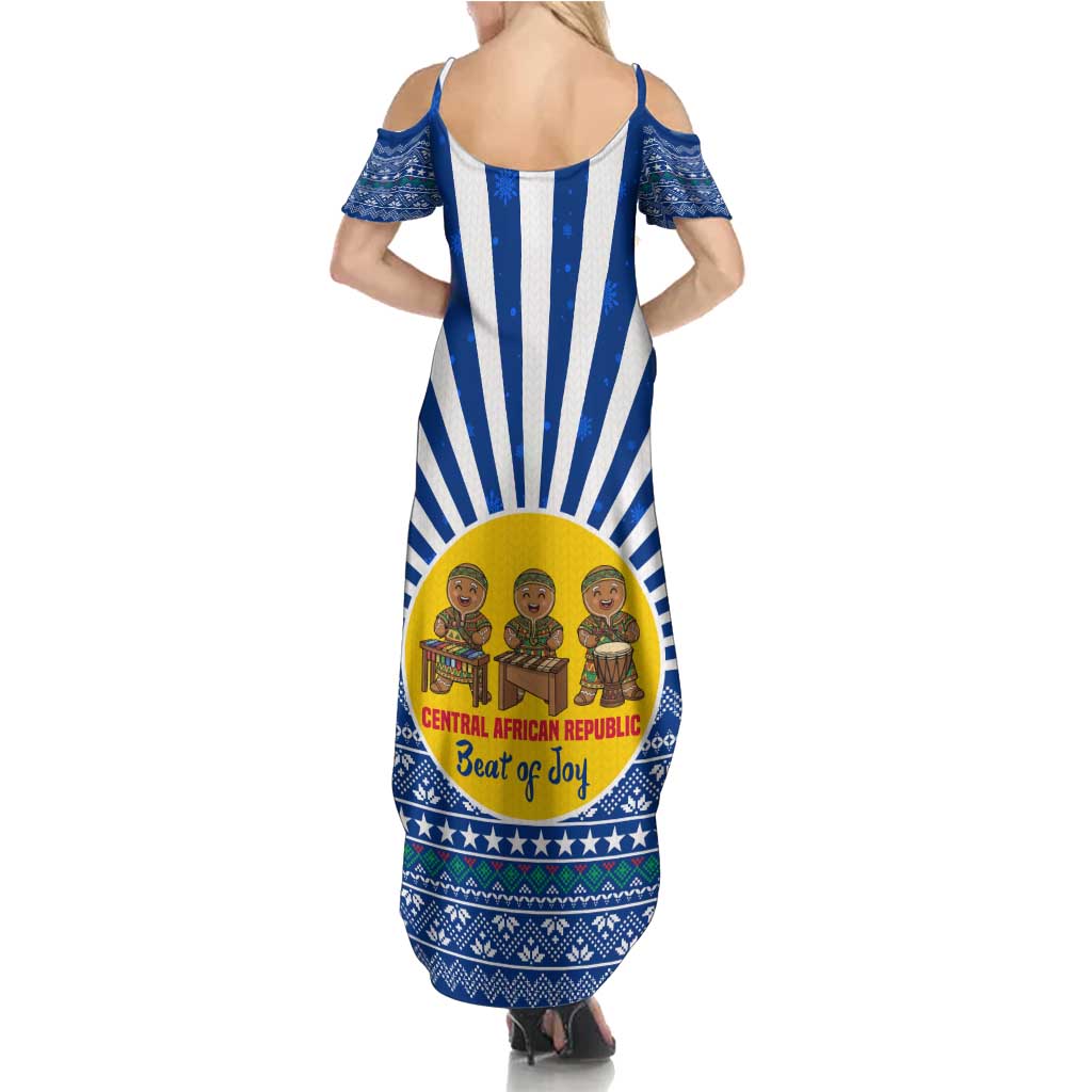 Central African Republic Christmas Summer Maxi Dress with Drumming Kids Beat of Joy Tribal Pattern and Snowflakes - Wonder Print Shop
