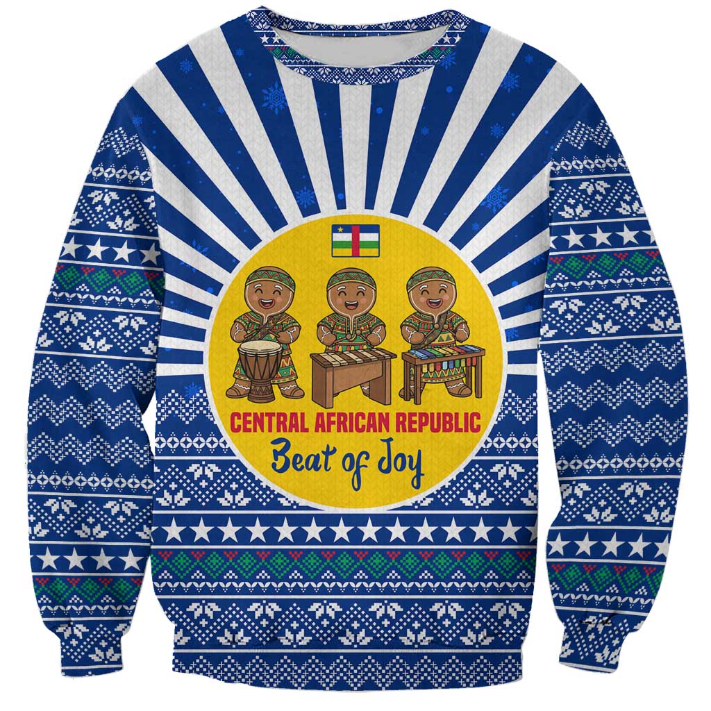 Central African Republic Christmas Sweatshirt with Drumming Kids Beat of Joy Tribal Pattern and Snowflakes - Wonder Print Shop