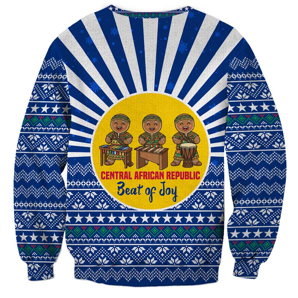 Central African Republic Christmas Sweatshirt with Drumming Kids Beat of Joy Tribal Pattern and Snowflakes - Wonder Print Shop