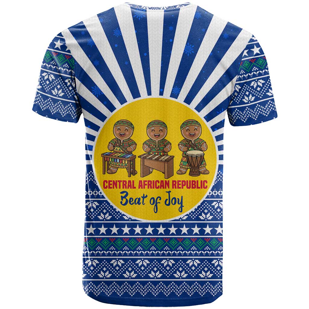 Central African Republic Christmas T Shirt with Drumming Kids Beat of Joy Tribal Pattern and Snowflakes - Wonder Print Shop