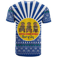 Central African Republic Christmas T Shirt with Drumming Kids Beat of Joy Tribal Pattern and Snowflakes - Wonder Print Shop