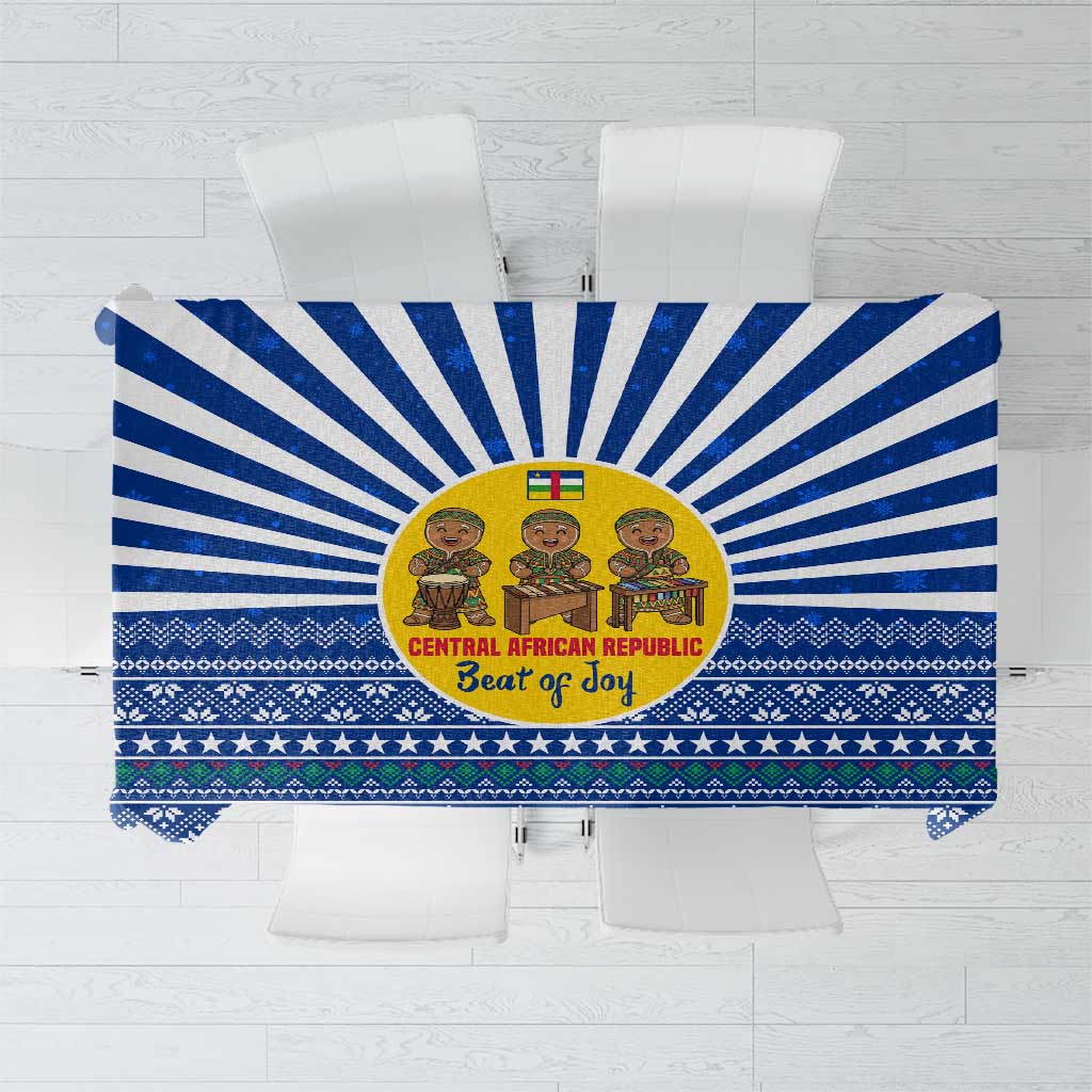 Central African Republic Christmas Tablecloth with Drumming Kids Beat of Joy Tribal Pattern and Snowflakes - Wonder Print Shop