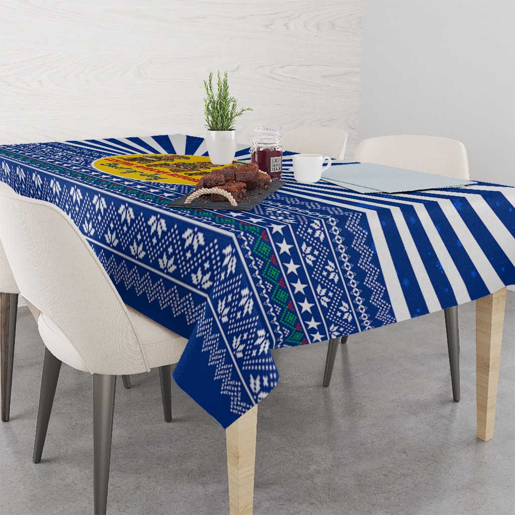 Central African Republic Christmas Tablecloth with Drumming Kids Beat of Joy Tribal Pattern and Snowflakes - Wonder Print Shop