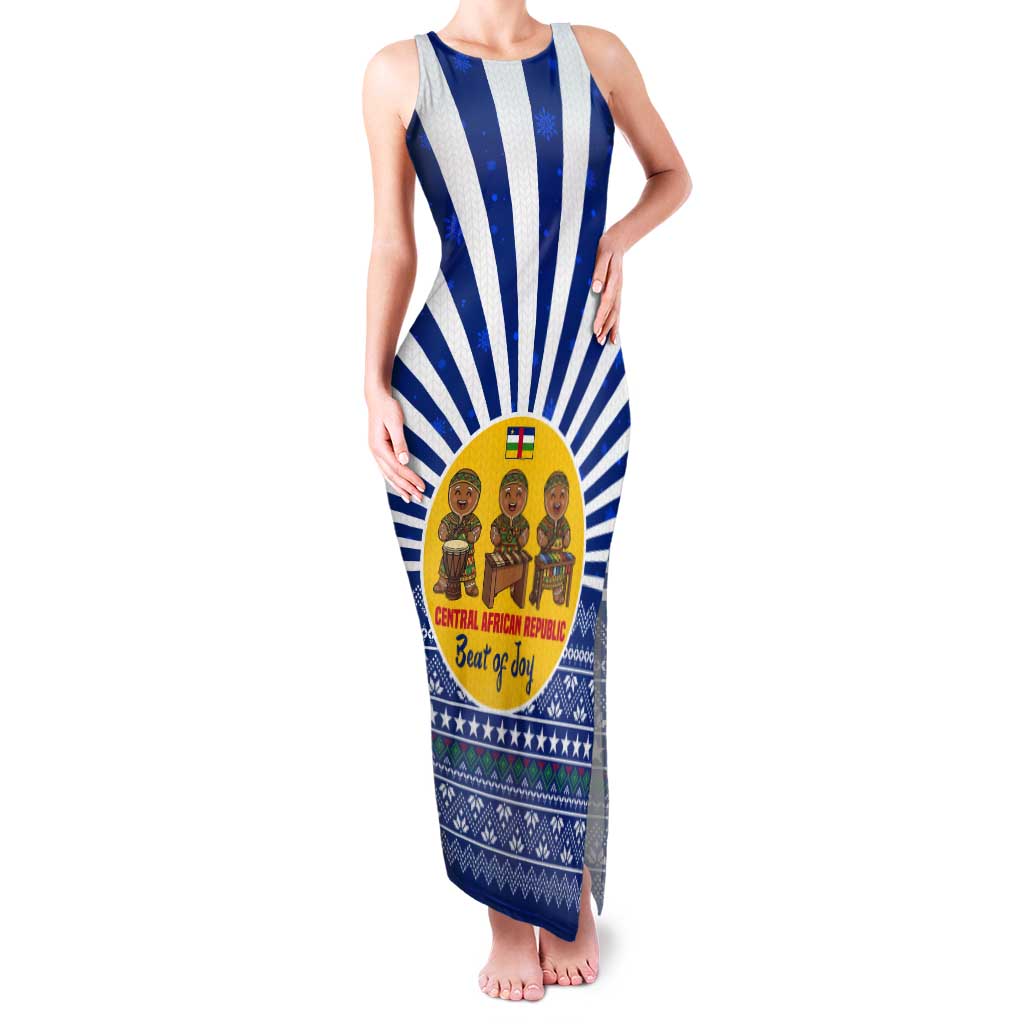 Central African Republic Christmas Tank Maxi Dress with Drumming Kids Beat of Joy Tribal Pattern and Snowflakes - Wonder Print Shop