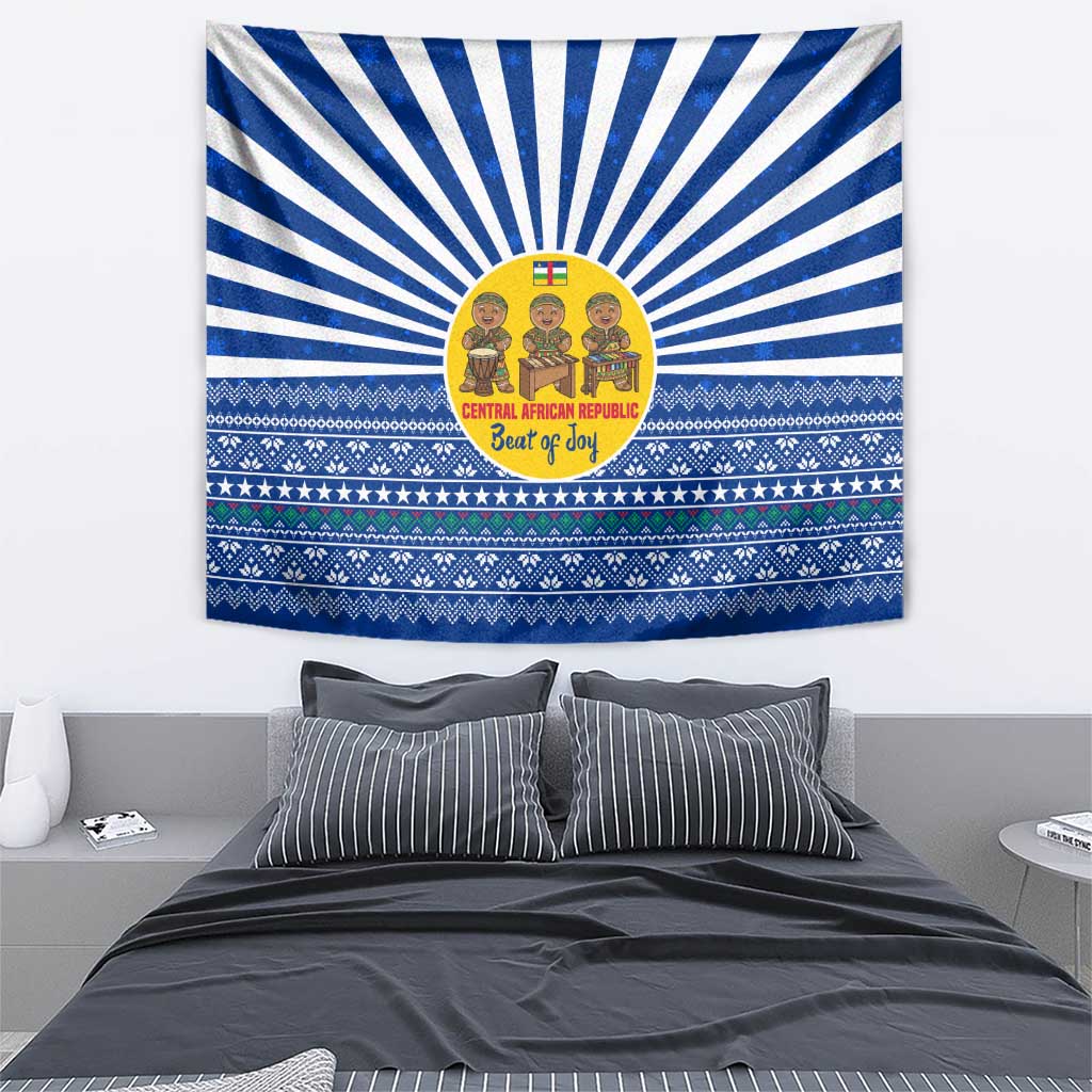 Central African Republic Christmas Tapestry with Drumming Kids Beat of Joy Tribal Pattern and Snowflakes - Wonder Print Shop