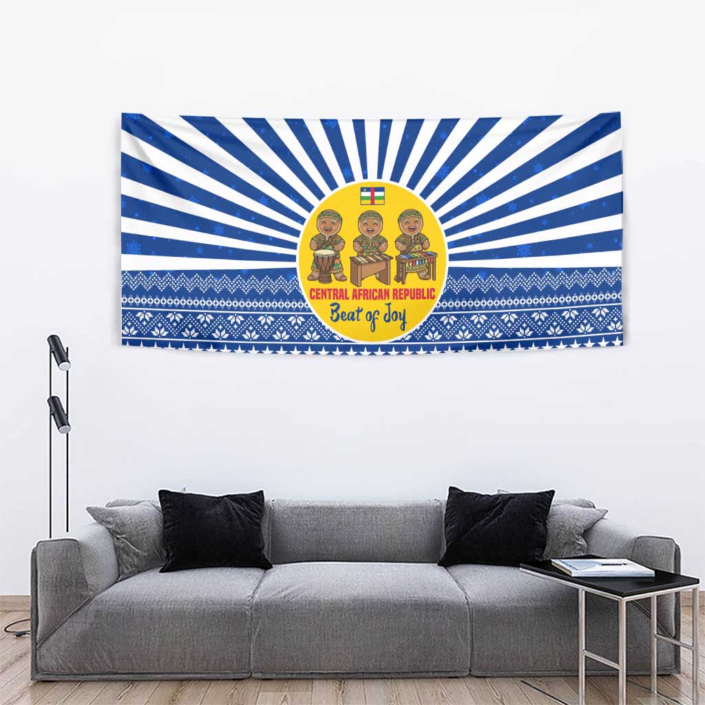 Central African Republic Christmas Tapestry with Drumming Kids Beat of Joy Tribal Pattern and Snowflakes - Wonder Print Shop