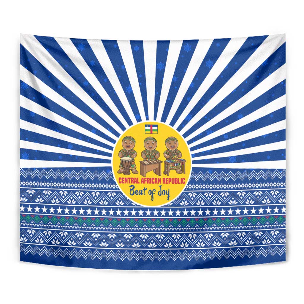 Central African Republic Christmas Tapestry with Drumming Kids Beat of Joy Tribal Pattern and Snowflakes - Wonder Print Shop