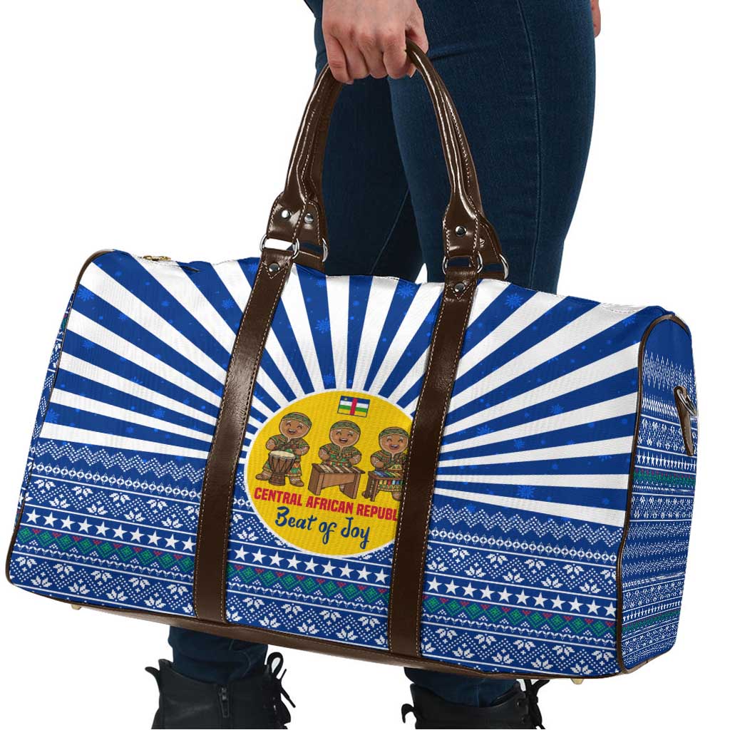 Central African Republic Christmas Travel Bag with Drumming Kids Beat of Joy Tribal Pattern and Snowflakes - Wonder Print Shop