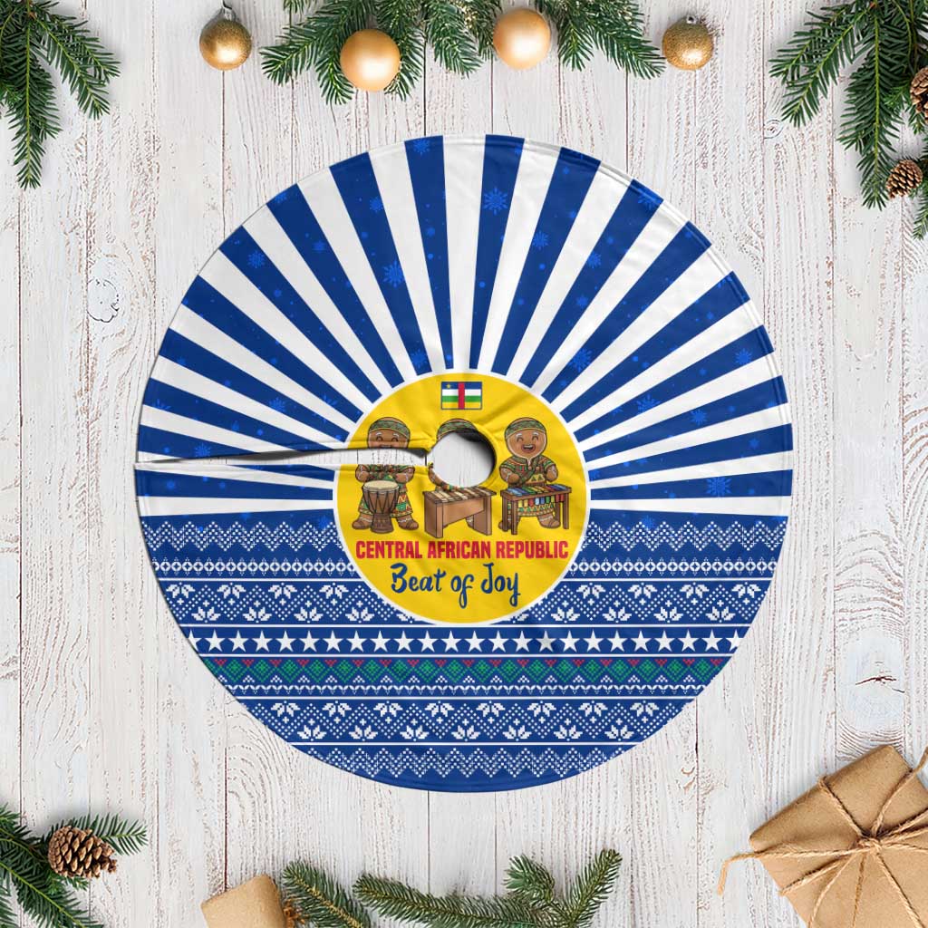 Central African Republic Christmas Tree Skirt with Drumming Kids Beat of Joy Tribal Pattern and Snowflakes - Wonder Print Shop