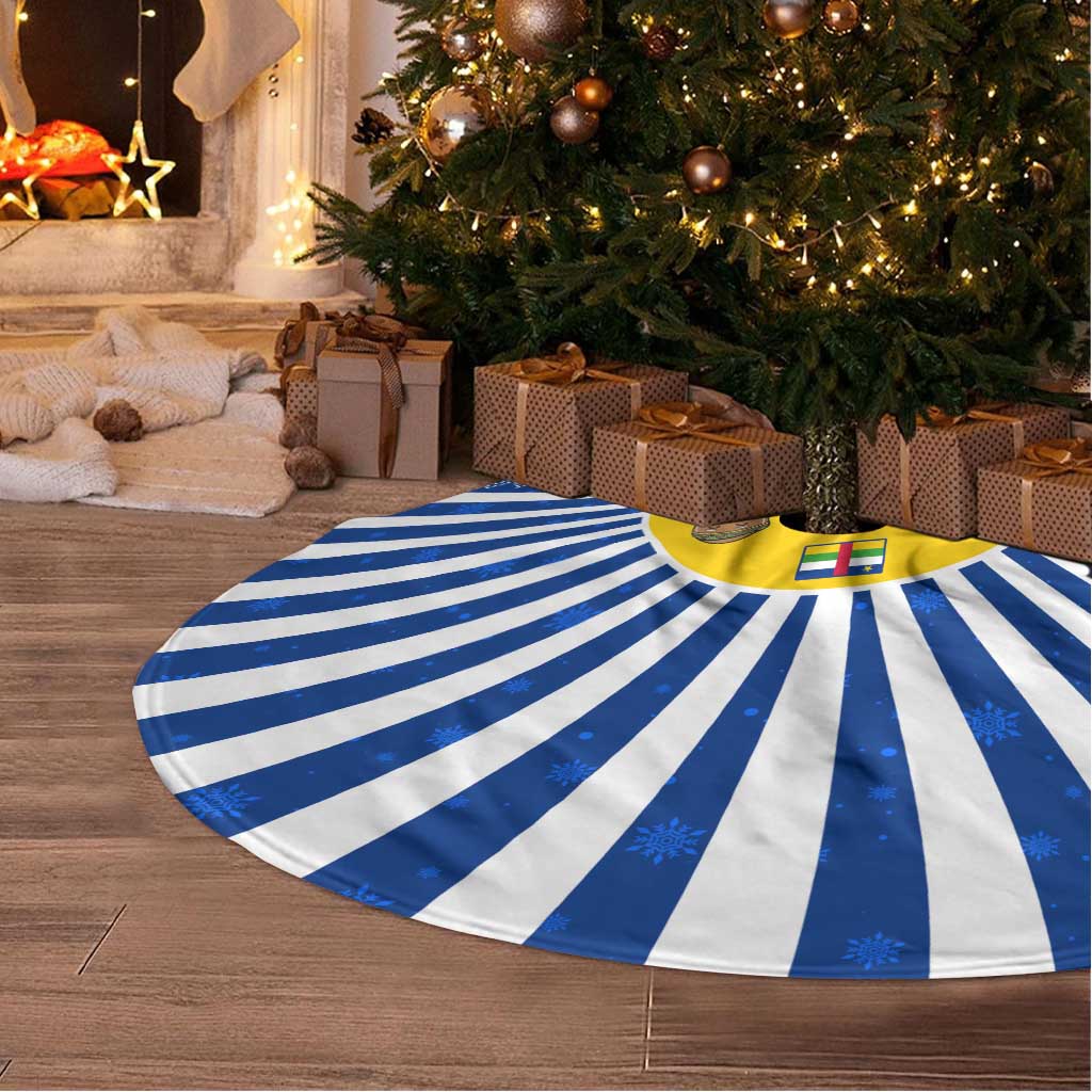 Central African Republic Christmas Tree Skirt with Drumming Kids Beat of Joy Tribal Pattern and Snowflakes - Wonder Print Shop