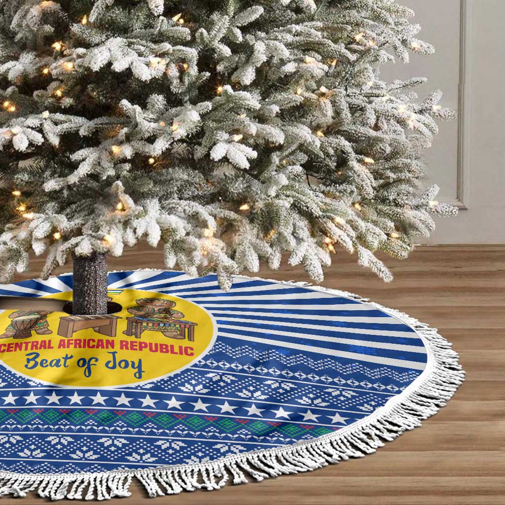 Central African Republic Christmas Tree Skirt with Drumming Kids Beat of Joy Tribal Pattern and Snowflakes - Wonder Print Shop