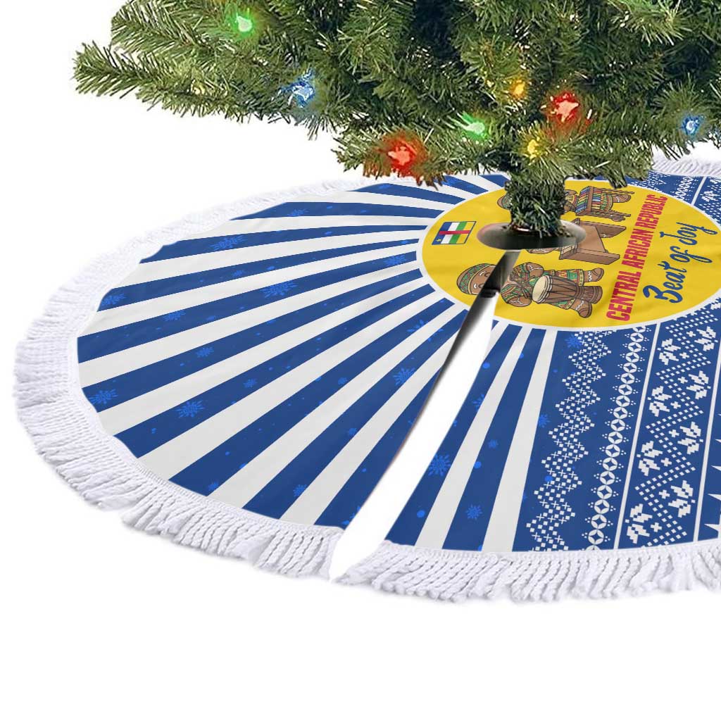Central African Republic Christmas Tree Skirt with Drumming Kids Beat of Joy Tribal Pattern and Snowflakes - Wonder Print Shop