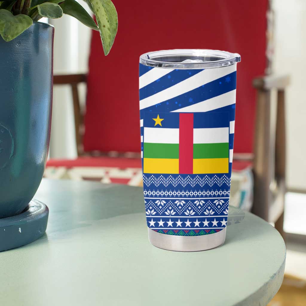 Central African Republic Christmas Tumbler Cup with Drumming Kids Beat of Joy Tribal Pattern and Snowflakes - Wonder Print Shop