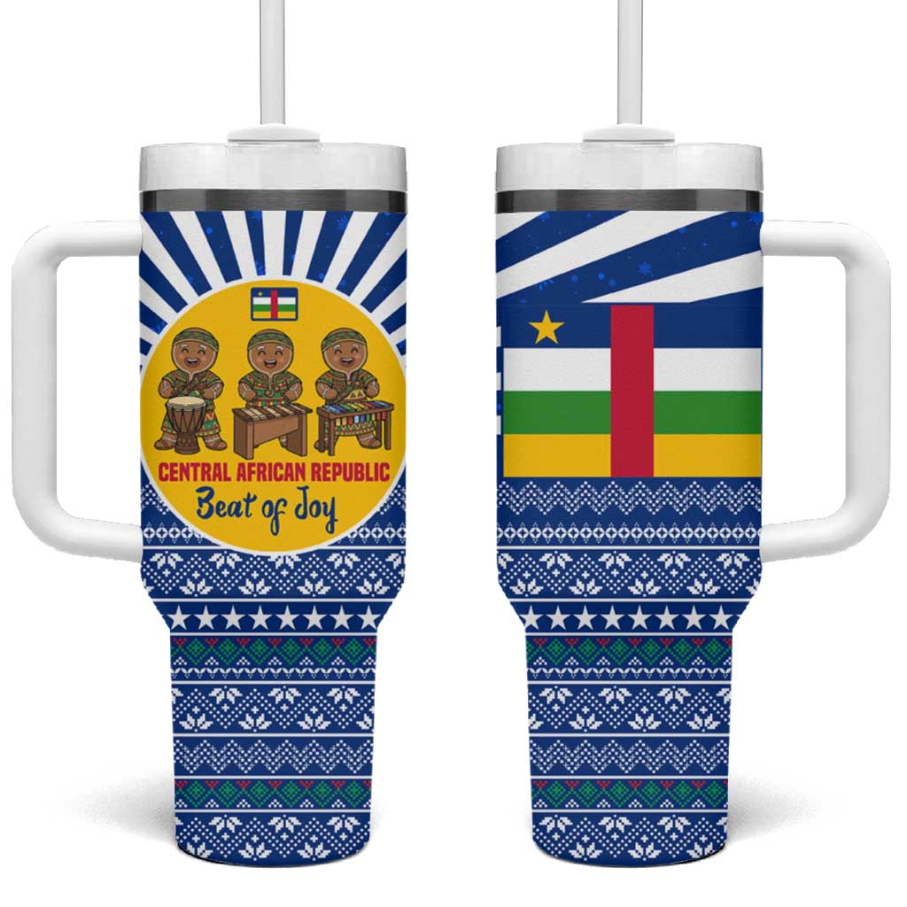 Central African Republic Christmas Tumbler With Handle with Drumming Kids Beat of Joy Tribal Pattern and Snowflakes - Wonder Print Shop