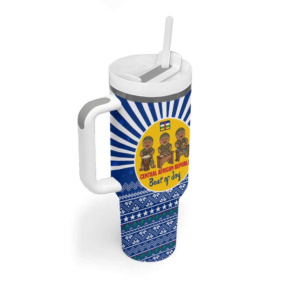 Central African Republic Christmas Tumbler With Handle with Drumming Kids Beat of Joy Tribal Pattern and Snowflakes - Wonder Print Shop