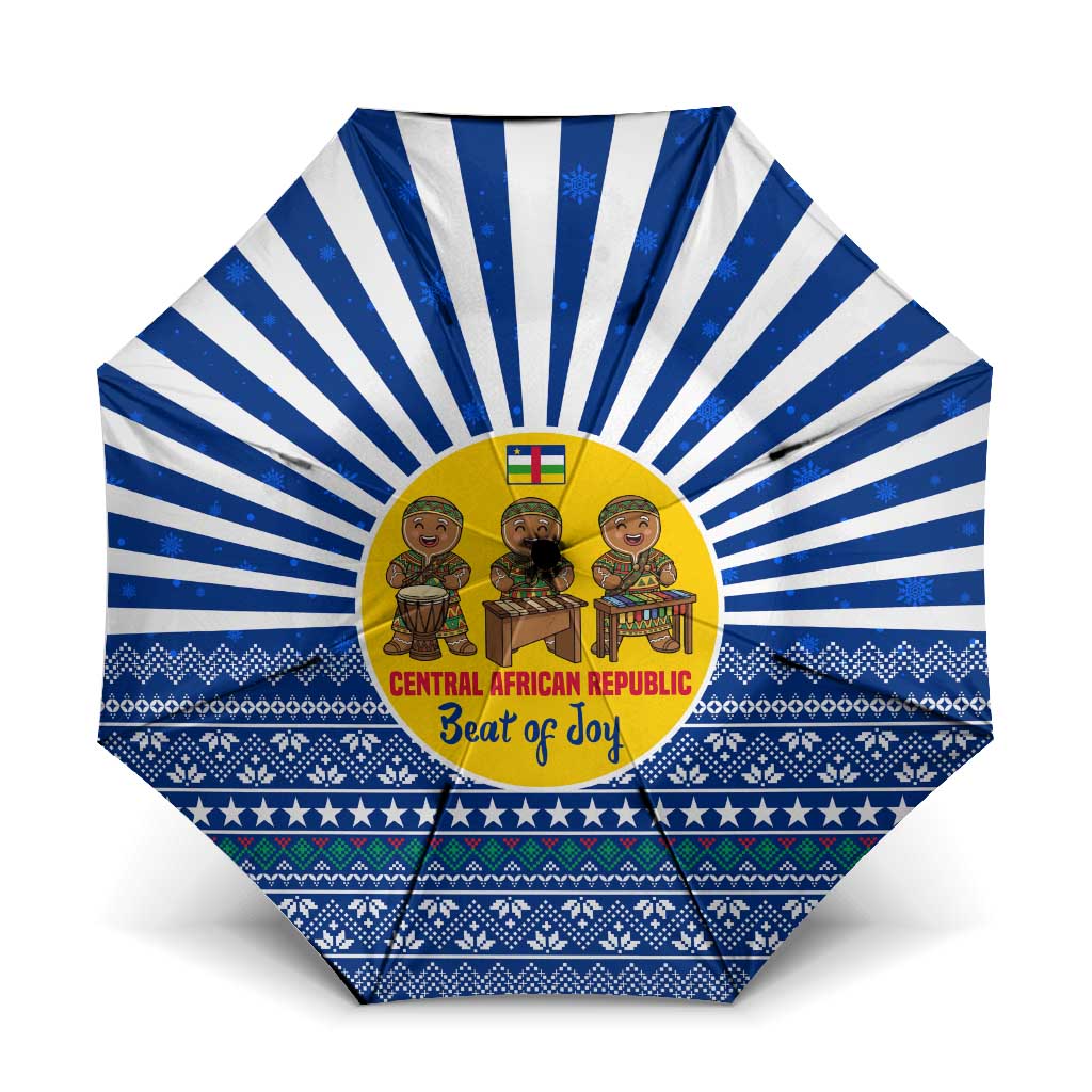 Central African Republic Christmas Umbrella with Drumming Kids Beat of Joy Tribal Pattern and Snowflakes - Wonder Print Shop