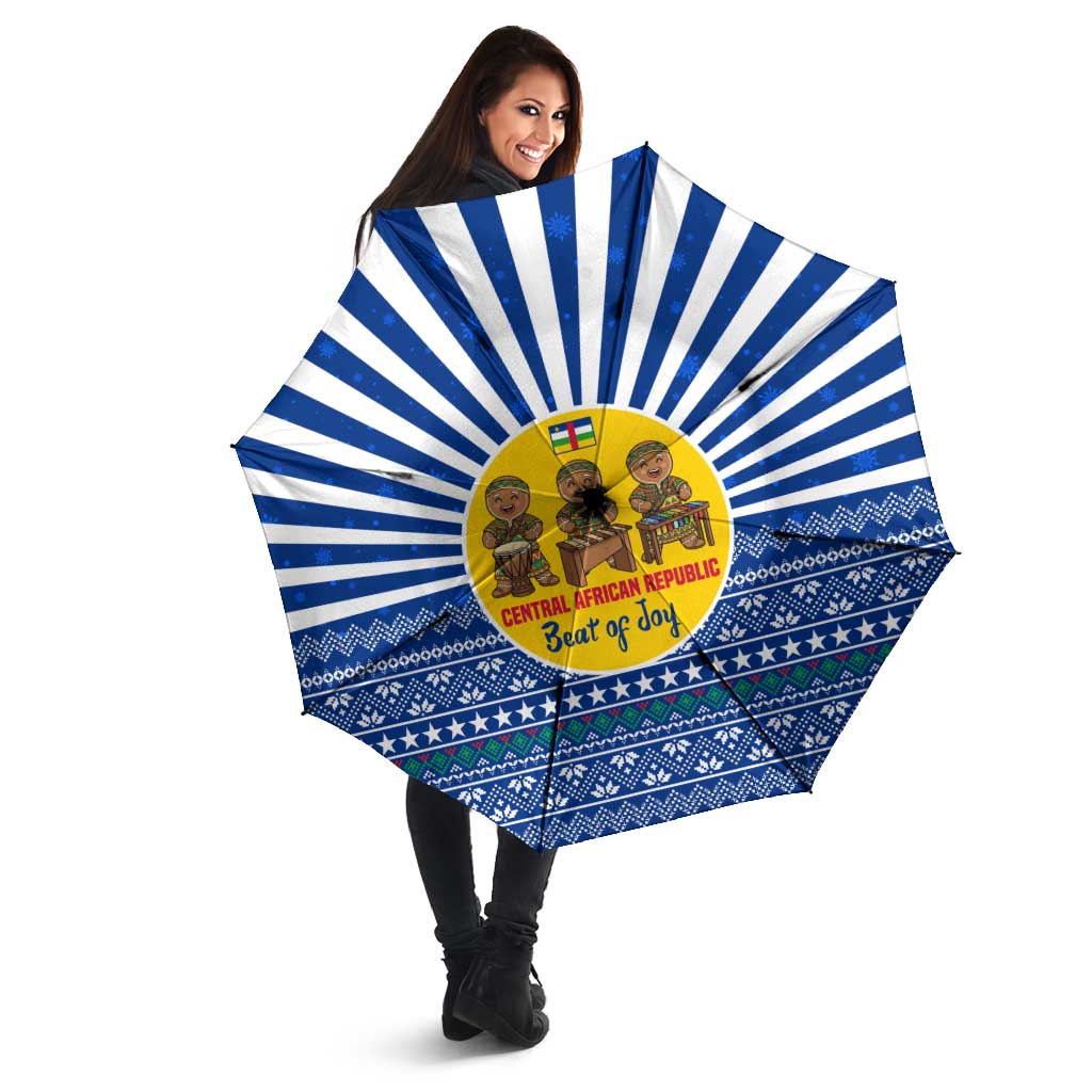 Central African Republic Christmas Umbrella with Drumming Kids Beat of Joy Tribal Pattern and Snowflakes - Wonder Print Shop