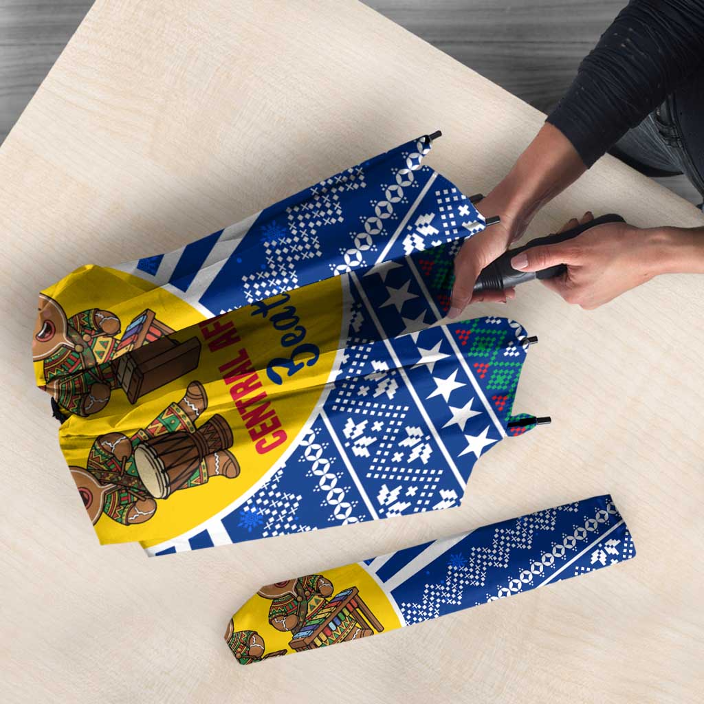 Central African Republic Christmas Umbrella with Drumming Kids Beat of Joy Tribal Pattern and Snowflakes - Wonder Print Shop