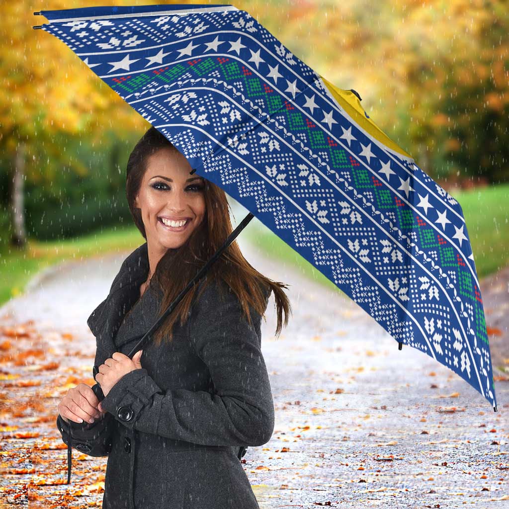 Central African Republic Christmas Umbrella with Drumming Kids Beat of Joy Tribal Pattern and Snowflakes - Wonder Print Shop