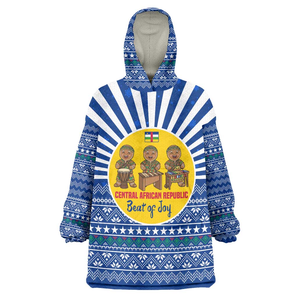 Central African Republic Christmas Wearable Blanket Hoodie with Drumming Kids Beat of Joy Tribal Pattern and Snowflakes - Wonder Print Shop