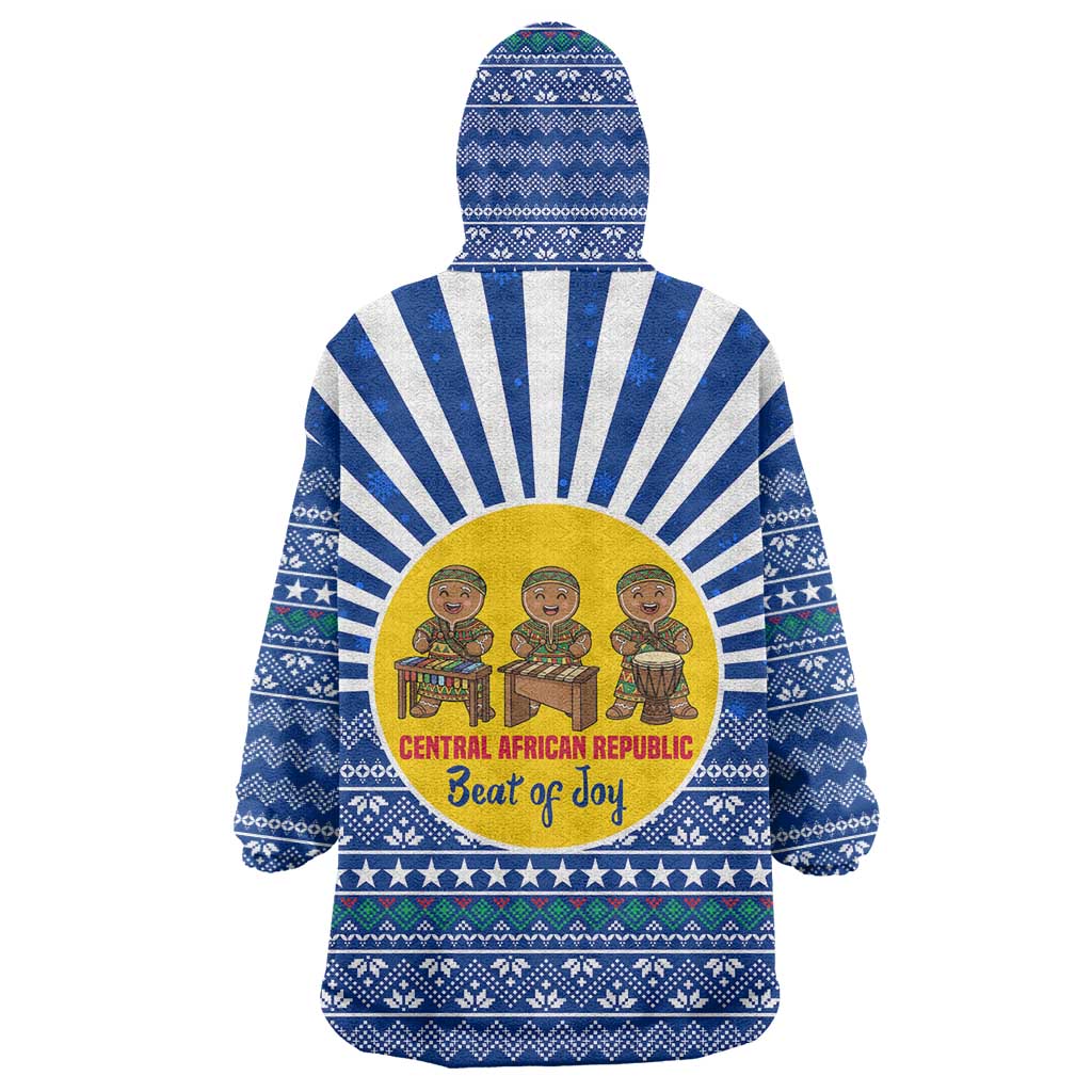Central African Republic Christmas Wearable Blanket Hoodie with Drumming Kids Beat of Joy Tribal Pattern and Snowflakes - Wonder Print Shop