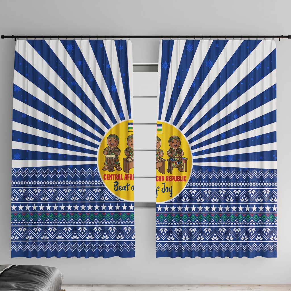 Central African Republic Christmas Window Curtain with Drumming Kids Beat of Joy Tribal Pattern and Snowflakes - Wonder Print Shop
