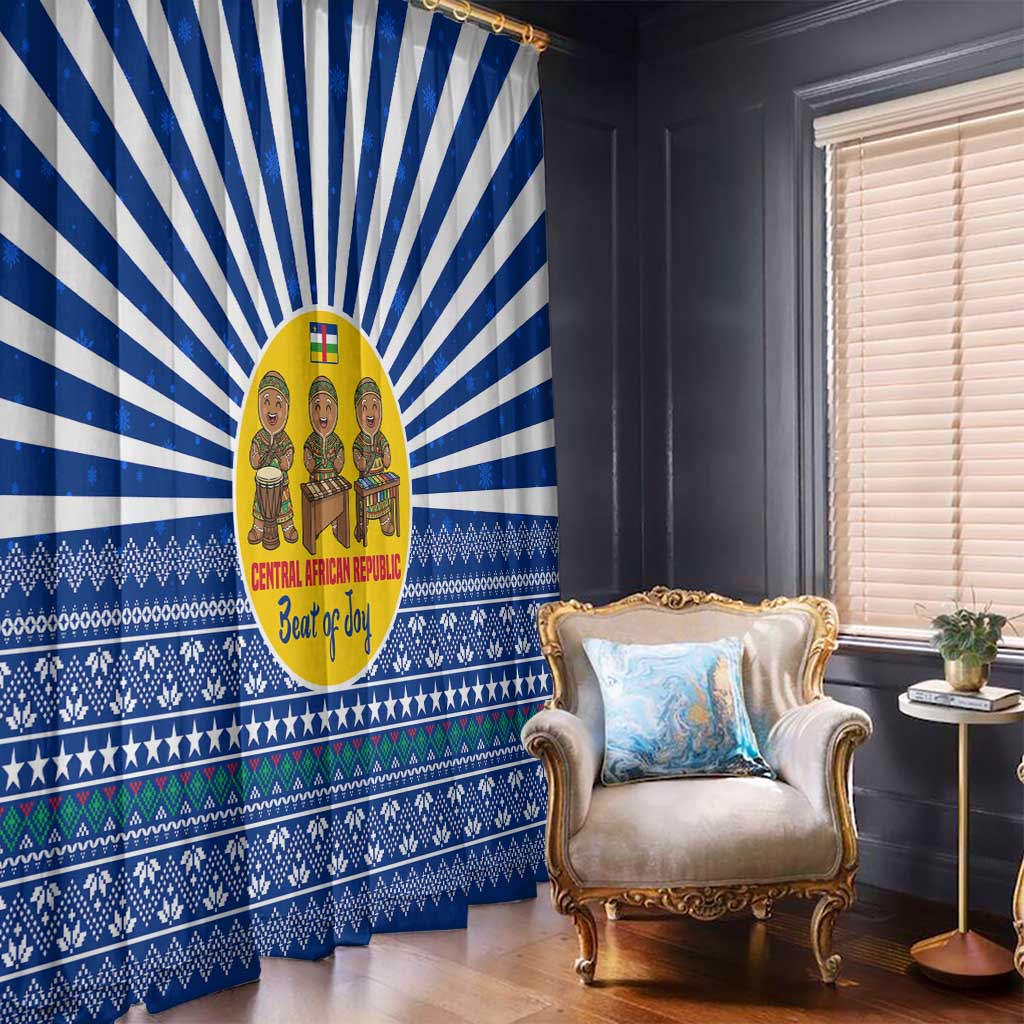Central African Republic Christmas Window Curtain with Drumming Kids Beat of Joy Tribal Pattern and Snowflakes - Wonder Print Shop