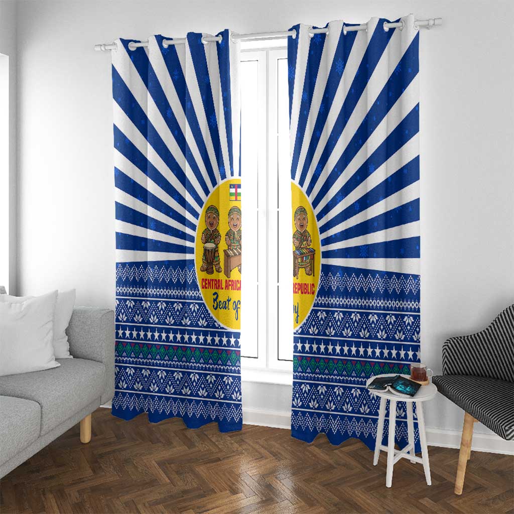 Central African Republic Christmas Window Curtain with Drumming Kids Beat of Joy Tribal Pattern and Snowflakes - Wonder Print Shop