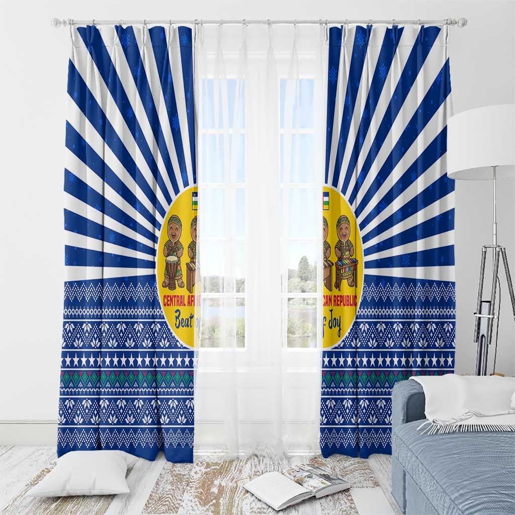Central African Republic Christmas Window Curtain with Drumming Kids Beat of Joy Tribal Pattern and Snowflakes - Wonder Print Shop