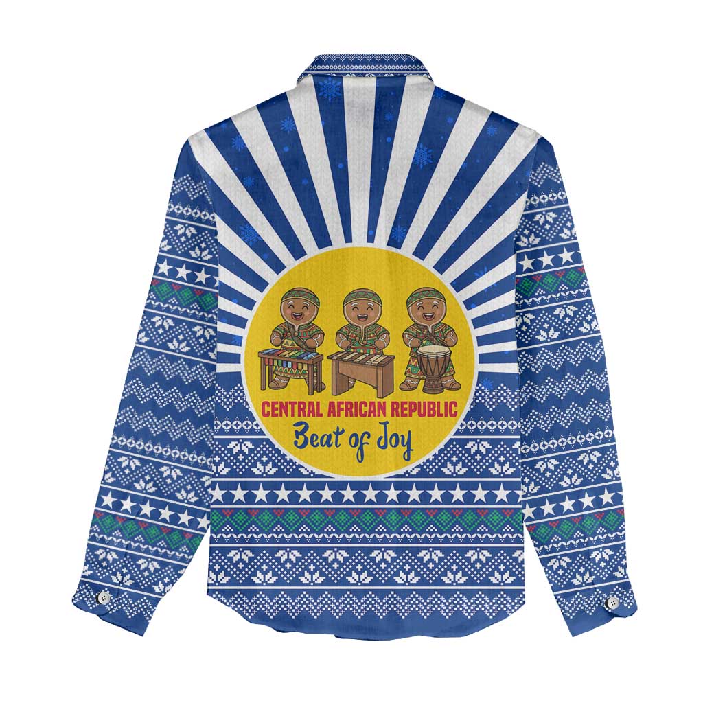 Central African Republic Christmas Women Casual Shirt with Drumming Kids Beat of Joy Tribal Pattern and Snowflakes - Wonder Print Shop