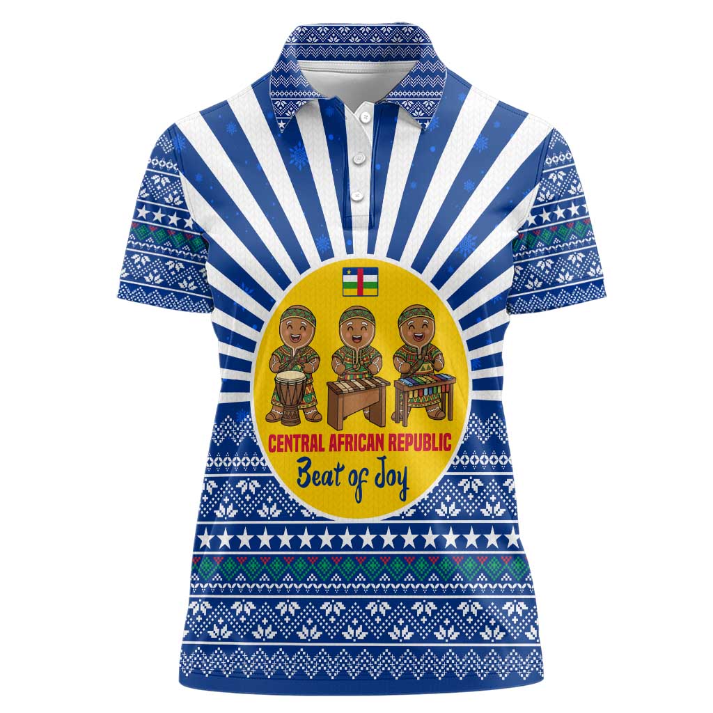 Central African Republic Christmas Women Polo Shirt with Drumming Kids Beat of Joy Tribal Pattern and Snowflakes - Wonder Print Shop