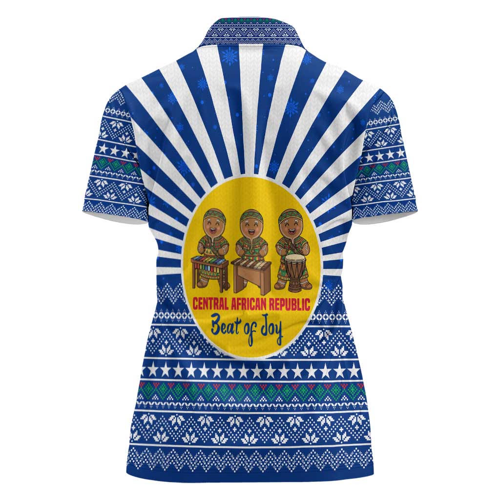 Central African Republic Christmas Women Polo Shirt with Drumming Kids Beat of Joy Tribal Pattern and Snowflakes - Wonder Print Shop