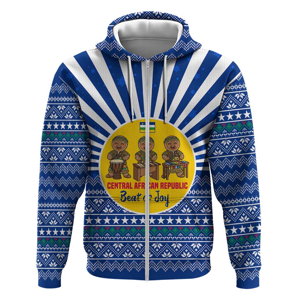 Central African Republic Christmas Zip Hoodie with Drumming Kids Beat of Joy Tribal Pattern and Snowflakes - Wonder Print Shop