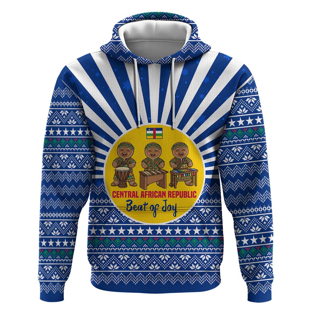 Central African Republic Christmas Zip Hoodie with Drumming Kids Beat of Joy Tribal Pattern and Snowflakes - Wonder Print Shop