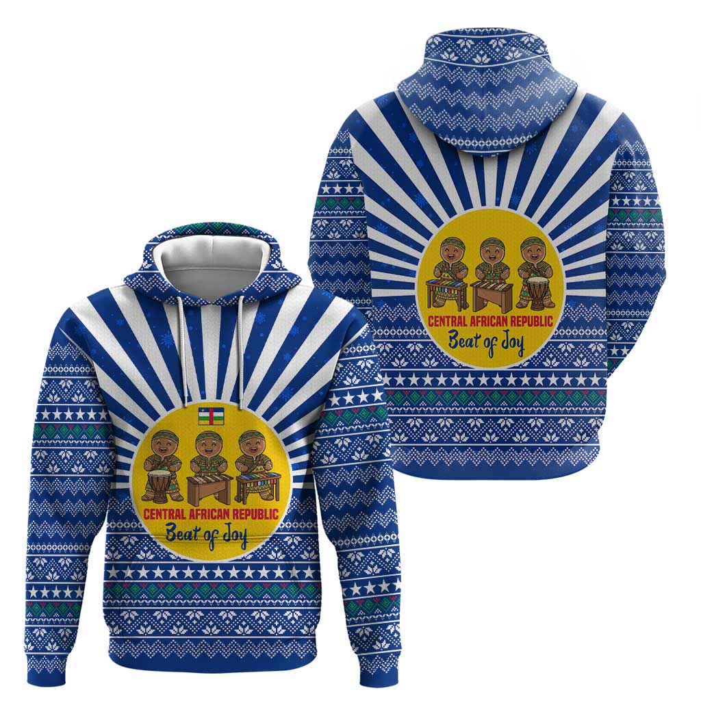 Central African Republic Christmas Zip Hoodie with Drumming Kids Beat of Joy Tribal Pattern and Snowflakes - Wonder Print Shop