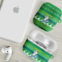 Comoros Christmas AirPods Case with Santa Riding Dolphin Ocean Waves Crescent Moon and Tribal Pattern - Wonder Print Shop