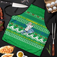Comoros Christmas Apron with Santa Riding Dolphin Ocean Waves Crescent Moon and Tribal Pattern - Wonder Print Shop